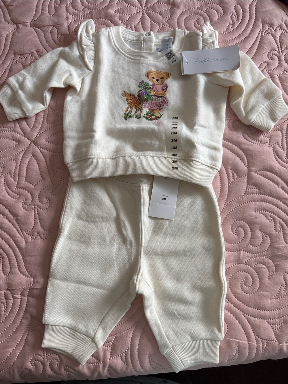Ralph Lauren Ivory Baby Bear & Fawn Sweatshirt Set